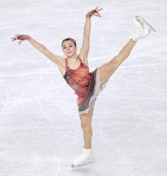 <p>　女子ＳＰで首位のカミラ・ワリエワ＝バンクーバー（ＩＳＵ提供・ゲッティ＝共同）</p>