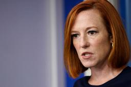 <p>　ホワイトハウスで記者会見するサキ米大統領報道官＝１８日（ＡＰ＝共同）</p>