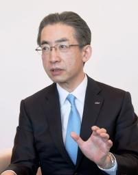 <p>　インタビューに応じる全日本空輸の平子裕志社長</p>