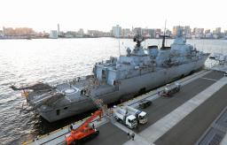 <p>　ドイツ海軍のフリゲート艦「バイエルン」＝５日午後、東京国際クルーズターミナル（代表撮影）</p>