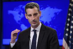 <p>　２月、記者会見する米国務省のプライス報道官＝ワシントン（ＡＰ＝共同）</p>