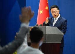 <p>　記者会見する中国外務省の趙立堅副報道局長＝１９日、北京（共同）</p>