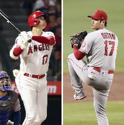<p>　投打の「二刀流」で活躍する米大リーグ、エンゼルスの大谷翔平（いずれもゲッティ＝共同）</p>