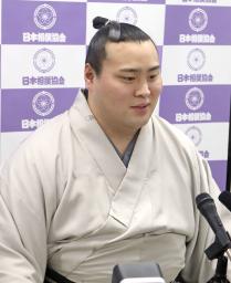 <p>　新十両に昇進し、オンラインで記者会見する北の若＝１日、両国国技館（日本相撲協会提供）</p>