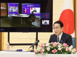 <p>　民主主義サミットで発言する岸田首相＝１０日未明、首相官邸（内閣広報室提供）</p>