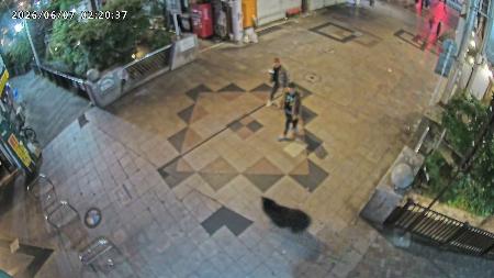 　宇都宮市内の商店街を走り抜けるクマ＝７日午前２時２０分ごろ（宇都宮オリオン通り商店街振興組合提供）