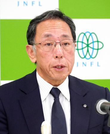 <p>　記者会見する日本原燃の増田尚宏社長＝２９日午前、青森市</p>