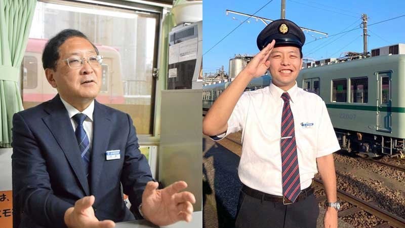 銚子電鉄の名物社長・竹本勝紀氏(左)の後任として、新社長に就任する西上逸揮氏