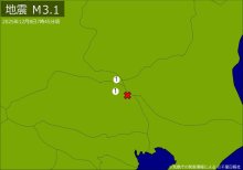関東で地震　Ｍ３．１　震源は埼玉県北部　地震が及んだ地域人口１２万人