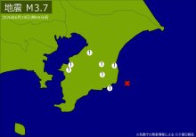 未明に関東で地震　Ｍ３．７　震源は千葉県東方沖　地震が及んだ地域人口５２万人