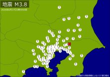 【速報】関東で地震　Ｍ３．８　東京、神奈川、埼玉、千葉、茨城などで揺れ　震源は千葉県北西部　地震が及んだ地域人口２２０９万人