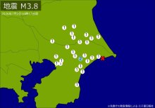 【速報】関東で地震　Ｍ３．８　震源は千葉県北東部　地震が及んだ地域人口１６１万人