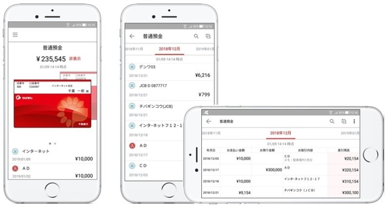 千葉銀行の「通帳アプリ」のイメージ画像（同行提供）