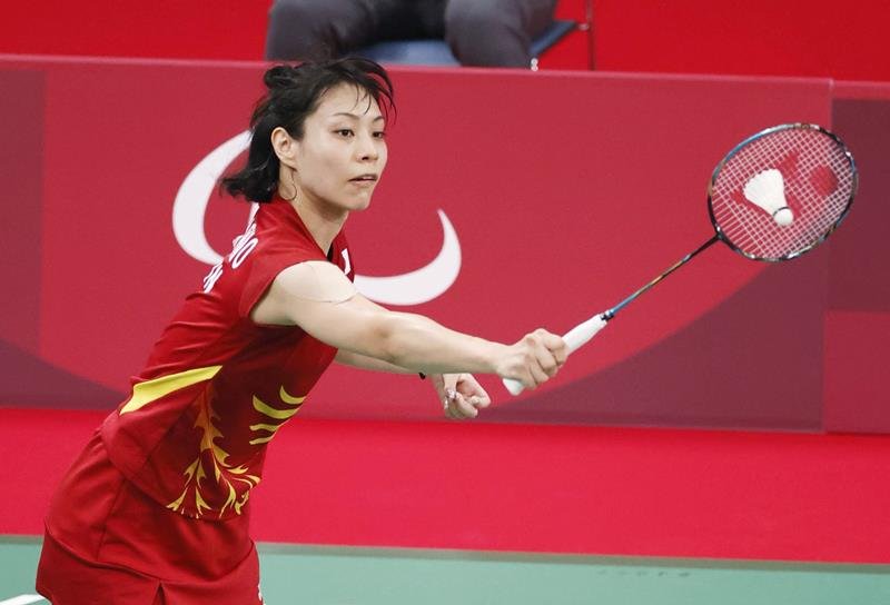 女子シングルス（上肢障害ＳＵ５）３位決定戦　亀山楓と対戦する杉野明子
