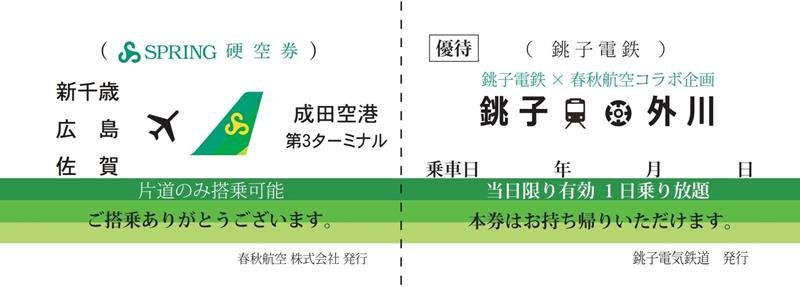 スプリング・ジャパンと銚子電鉄がコラボした記念乗車券のイメージ
