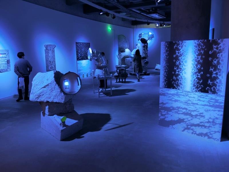 物の価値や意味を問いかける作品が並ぶ会場＝市原市、市原湖畔美術館
