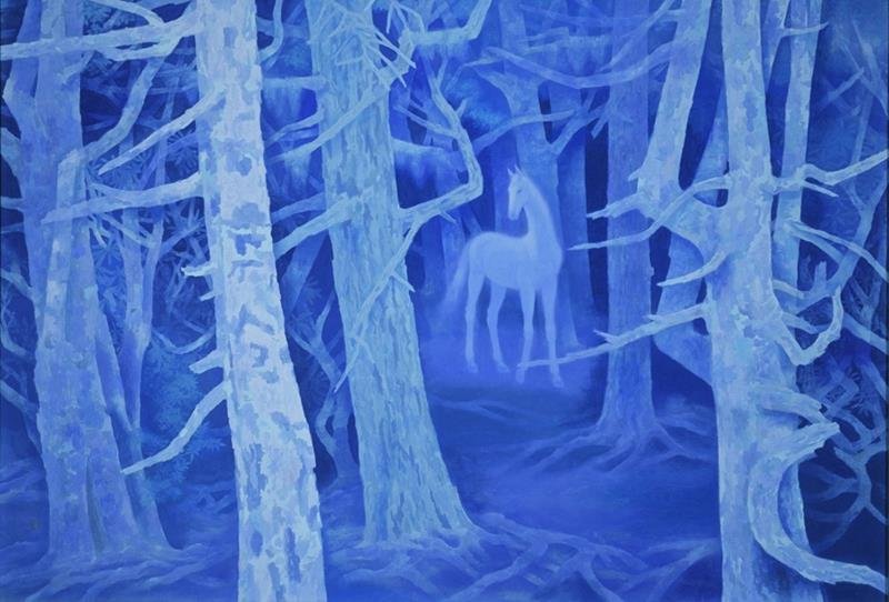 東山魁夷「白馬の森」（１９７２年、長野県立美術館蔵）
