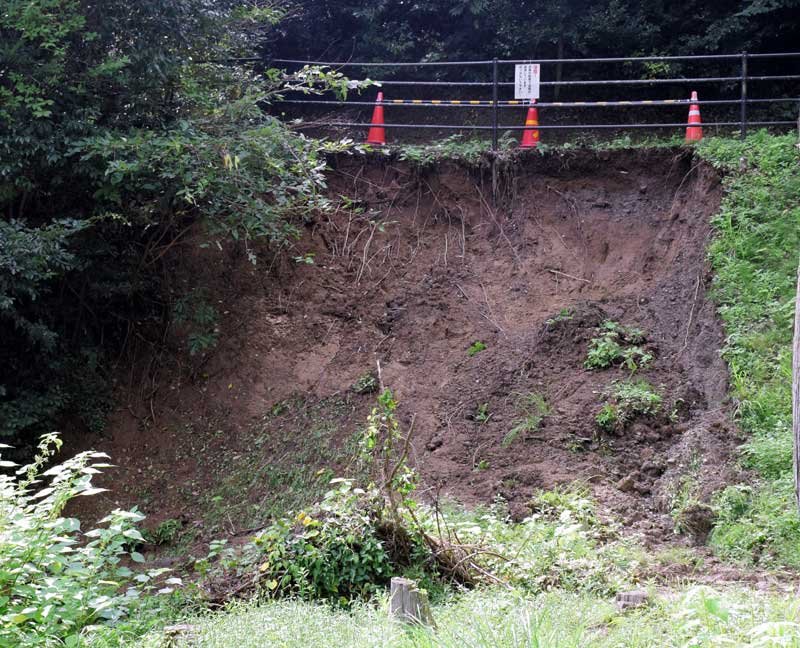 天然記念物の森で土砂崩れ　大雨が史跡にも爪痕　睦沢・妙楽寺　水道管破損で住職困窮　台風１３号