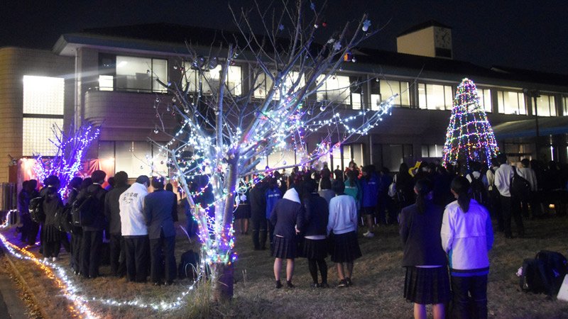 千葉黎明高校で始まったイルミネーションイベント＝八街市八街ほ