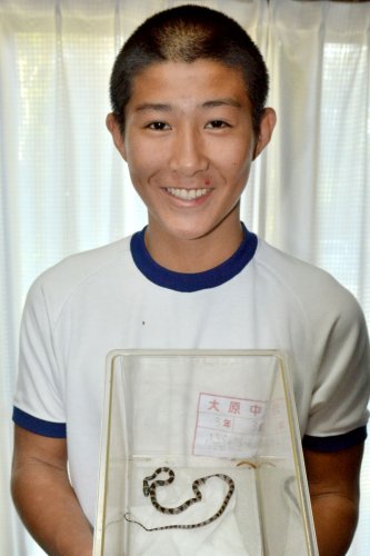 自宅玄関脇でシロマダラを見つけた小路さん＝２０日、いすみ市
