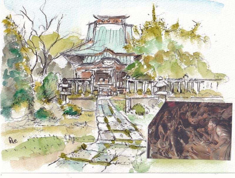 飯縄寺境内と欄間彫刻（右下＝観光マップより）
