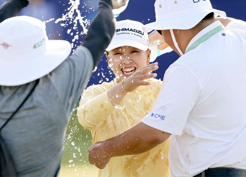 最終ラウンド、プレーオフを制し、メジャー初優勝を果たした西郷真央＝カールトンウッズ・クラブ（ゲッティ＝共同）