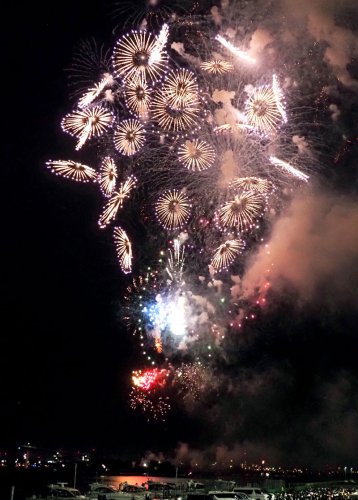港まちの夏の夜空を彩った「木更津港まつり花火大会」＝１５日夜、木更津市