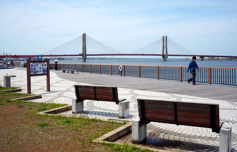 命名権を募集する利根川や銚子大橋を望む河岸公園＝銚子市中央町