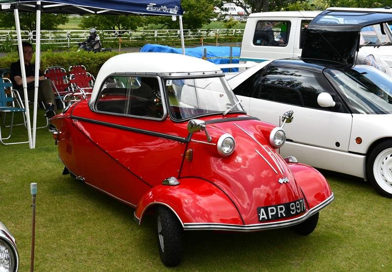 往年の名車７０台ずらり　デロリアン、メッサーシュミット、マットビハイクル　写真撮影談義に花　思い出存分に浸る　多古あじさい祭りプレイベント
