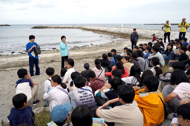 クサフグ、防波堤はい上がり産卵　海の不思議、児童ら観察　勝浦・興津