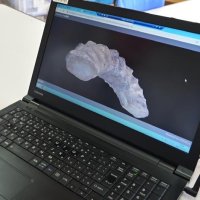 アンモナイトの３Ｄ画像。拡大や回転させて展示室と違った見方が楽しめる
