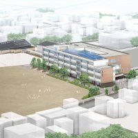館山中学校新校舎と武道場の完成イメージ図（館山市提供）