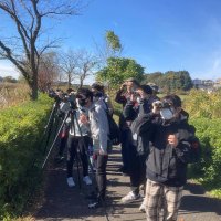 「沼の教室」で手賀沼の野鳥観察をする１年生＝２０２２年、我孫子市（二松学舎大学付属柏中提供）
