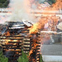 炎に返るお札を参拝客が手を合わせて見守った＝２８日、成田市の成田山新勝寺