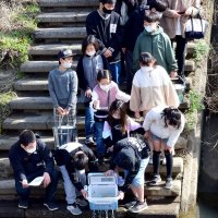 ２０２３年２月の放流会の様子。多くの子どもたちが参加した＝睦沢町