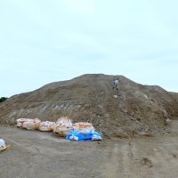 無許可で埋め立てられた残土。高さは最大で１７メートルに達し、これまでに砂ぼこりや崩落なども発生している＝２３日、市原市海保