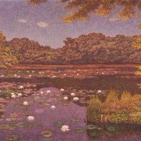 「すいれんの池」（昭和２４／１９４９年）。福岡県立美術館蔵