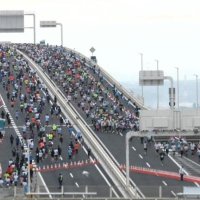 前回大会で東京湾アクアラインを快走するランナー＝２０２４年１１月１０日（木更津市の海ほたるパーキングエリアから撮影）
