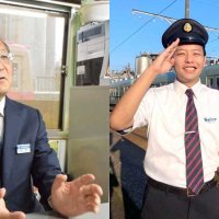 銚子電鉄の名物社長・竹本勝紀氏（左）の後任として、新社長に就任する西上逸揮氏