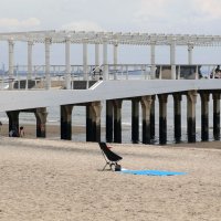 千葉市内が暑くなった１９日、いなげの浜には人々の姿があった＝同市美浜区