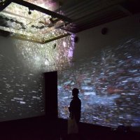 市原市内で撮影した天体、水、炎などの映像と音を集めた「三面世界へ」

